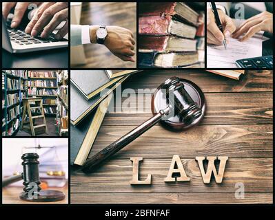 Collage pour le thème de la loi et du notaire Banque D'Images