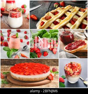 Collage de différents plats avec fraise Banque D'Images