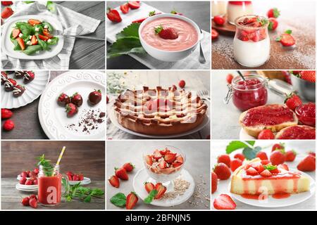 Collage de différents plats avec fraise Banque D'Images