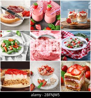 Collage de différents plats avec fraise Banque D'Images