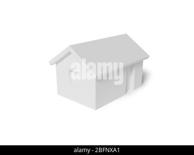 Modèle simple de petite maison blanche avec ombre douce isolée sur fond blanc, illustration de rendu tridimensionnel Banque D'Images