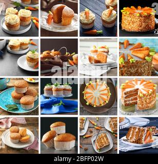 Set avec différents desserts de carotte savoureux Banque D'Images