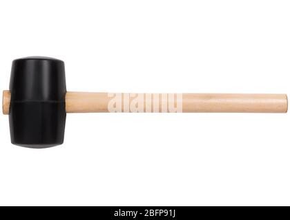 Maillet en caoutchouc avec poignée en bois isolée sur fond blanc. Prise de vue horizontale Banque D'Images