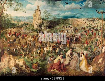 La procession à Calvary, 1564, deuxième plus grande peinture de Bruegel à 124 cm × 170 cm (49 po × 67 po) Pieter Bruegel l'aîné Banque D'Images