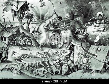 Les sept péchés mortels ou la gravure des sept vices conçue par Pieter Bruegel l'aîné 1558 Banque D'Images