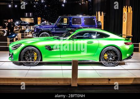 Bruxelles, Belgique, Jan 2020 Mercedes AMG GT R Roadster version 8 bi-turbo avec moteur M 178, salon de l'automobile de Bruxelles, voiture Mercedes Benz hautes performances Banque D'Images