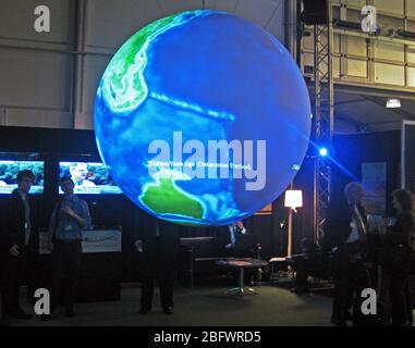 La science sur une sphère sur le centre des États-Unis au cours de la CDP15 (Conférence des Parties à la Convention-cadre des Nations Unies sur les changements climatiques) à Copenhague, Danemark le 10 décembre 2009. Banque D'Images