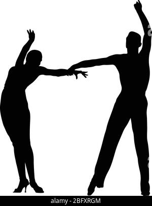 silhouette noire couple de danseurs dans la danse de salle de bal Illustration de Vecteur