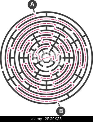 Jeu pour enfants de labyrinthe rond. Modèle vectoriel de puzzle en labyrinthe. Illustration du jeu rond de labyrinthe, maze préscolaire Illustration de Vecteur