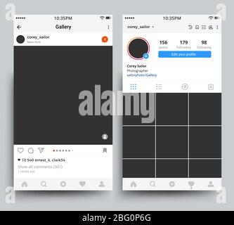 Les cadres photo de smartphone affichent l'application mobile inspirée du modèle vectoriel instagram. Illustration de l'application de téléphone mobile avec cadre photo Illustration de Vecteur