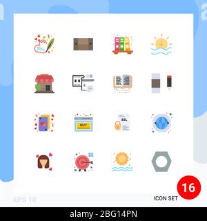Interface mobile jeu de 16 pictogrammes de magasin, protection, archivage, assurance, Sunset Editable Pack d'éléments de création de scénario vectoriel Illustration de Vecteur