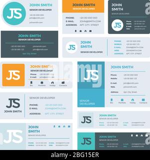 Modèles vectoriels modernes de signature de courrier électronique avec photo d'auteur. Illustration de l'interface utilisateur du nom du contact avec les informations de courrier électronique et de page Illustration de Vecteur