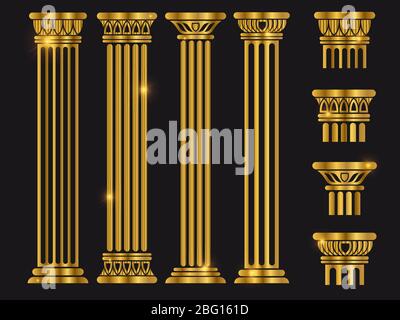 Colonne d'architecture de rome ancienne et brillante d'or, située sur le noir. Illustration vectorielle Illustration de Vecteur