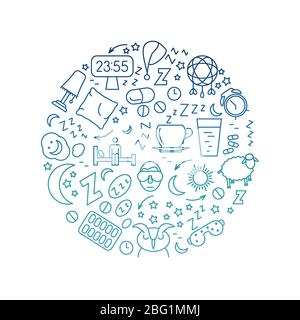 Détendez-vous et reposez-vous la nuit avec des panneaux vectoriels. Icônes linéaires de veille de l'illustration de l'ensemble Illustration de Vecteur