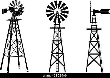 Illustration de la silhouette du moulin sur fond blanc Illustration de Vecteur