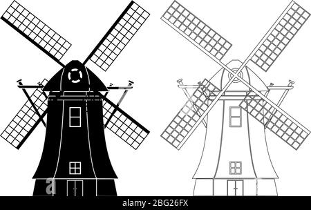 Illustration de la silhouette du moulin sur fond blanc Illustration de Vecteur