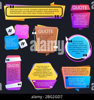 Boîtes de texte de devis. Blog cite des modèles de vecteur de bulle. Bulle de discours avec commentaire texte, modèle de citation pour l'illustration de blog Illustration de Vecteur