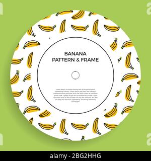 Une carte postale circulaire avec des motifs de banane sans couture. Bannière à cadre vectoriel avec bananes jaunes aux fruits. Illustration estivale avec un espace vide pour le texte Illustration de Vecteur