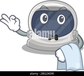 Personnage de dessin animé du serveur de casque astronaute travaillant au restaurant Illustration de Vecteur