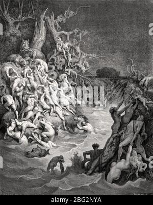 Le monde est détruit par l'eau, l'ancien Testament, la coupe de bois par Gustave Doré Banque D'Images