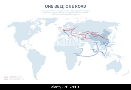 Le transit international de l'Asie et de l'Europe. Transport chinois nouvelle route de soie. Exporter et importer l'illustration vectorielle de la carte de globe du tracé. Carte de la route transit pat Illustration de Vecteur
