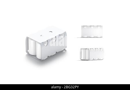 Maquette en carton blanc à six canette de bière vierge, vues différentes Banque D'Images