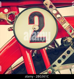 Image de style rétro du détail moteur d'une moto italienne restaurée Banque D'Images