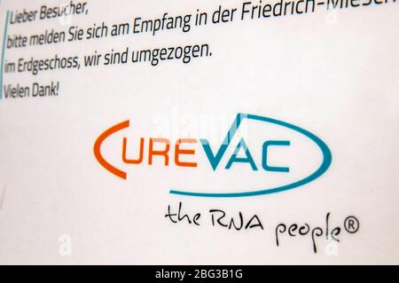 Tubingen, Allemagne. 19 avril 2020. Espoir pour le vaccin contre le virus corona de la société pharmaceutique Tubingen CureVac AG. Tubingen, 19 avril 2020 | usage international crédit: dpa/Alay Live News Banque D'Images