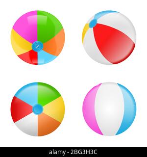 Jeu de boules de plage colorées. Collection de billes de caoutchouc gonflables Banque D'Images