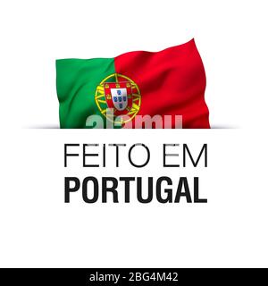 Fabriqué au Portugal en langue portugaise. Étiquette de garantie avec un drapeau portugais agitant. Banque D'Images