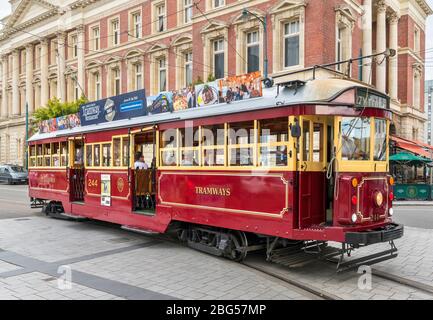 Un tramway de Christchurch sur Worcester Street, Christchurch, Nouvelle-Zélande Banque D'Images