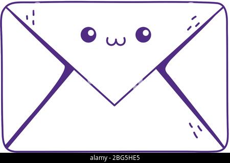 enveloppe kawaii message mignon dessin animé isolé icône sur fond blanc illustration vectorielle Illustration de Vecteur