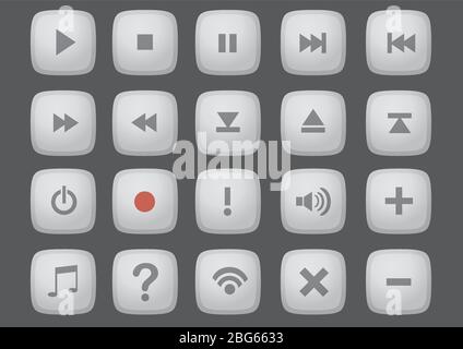 Ensemble d'icônes de bouton vectoriel pour l'ordinateur et l'interface Internet isolé sur fond gris foncé Illustration de Vecteur