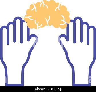 les mains avec l'icône de style de ligne de santé mentale du cerveau Illustration de Vecteur