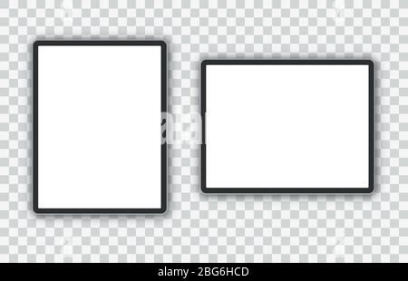 Tablette noire horizontale et verticale, maquette isolée sur fond blanc - vue avant. Illustrations vectorielles 10 Illustration de Vecteur