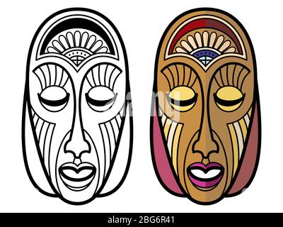 Masques tribaux africains, mexicains et indiens de l'ensemble isolé sur fond blanc. Illustration vectorielle Illustration de Vecteur