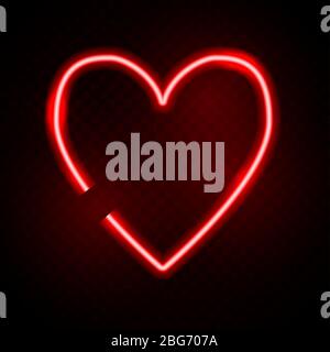Coeur néon. Concept de jour de Valentin vectoriel. J'adore le cadre lumineux rouge. Icône romantique d'éclairage. Illustration de Vecteur