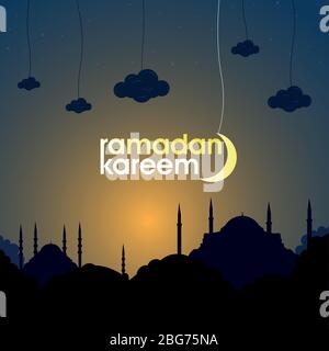 Bienvenue mois du Ramadan (turc sur Bir Ayin Sultani Hoskeldin), étude vectorielle sur la silhouette d'istanbul de Hagia Sophia et Mosquée Bleue Illustration de Vecteur