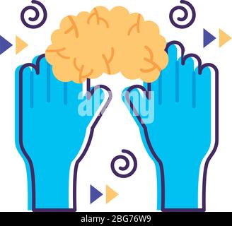 les mains avec cerveau santé mentale icône de style plat Illustration de Vecteur
