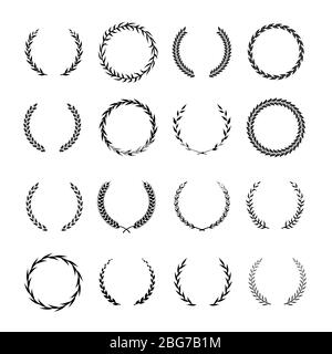 Bordures rondes vintage. Couronnes heralsèches en chêne et en Laurel. Des éléments de conception vectoriels de récompense, de réussite et de noblesse isolés. Illustration de l'auréelle br Illustration de Vecteur