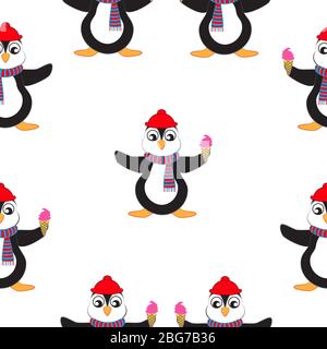 Le pingouin de dessin animé est muni d'une glace. Illustration vectorielle transparente. Illustration de Vecteur