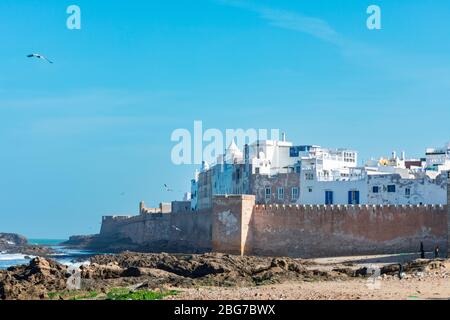 Essaouira Maroc bâtiments entourés d'un mur fortifié Banque D'Images