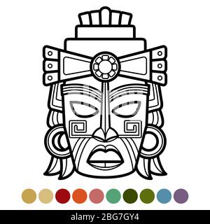 Page de coloration de masque aztèque, mexicain, africain. Culture visage ethnique. Illustration vectorielle Illustration de Vecteur