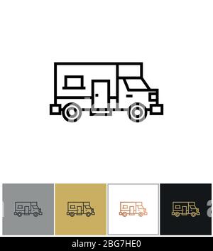 Icône véhicule de loisirs, panneau camping-car maison, symbole de remorque de vacances caravane familiale sur fond blanc et noir. Illustration vectorielle Illustration de Vecteur