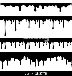 La peinture s'écoule, le liquide noir ou le chocolat fondu coule sans soudure courants vectoriels isolés. Illustration des éclaboussures de goutte, des fuites de faucille Illustration de Vecteur