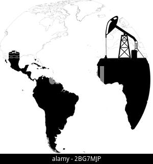 Pompe à carburant, huile bloquée dans la moitié du monde. Travail vectoriel de fond blanc. Illustration de Vecteur