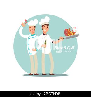 Design plat pour chefs professionnels. Happy cuit l'icône de personnages vectoriels de dessin animé isolés sur l'illustration blanche Illustration de Vecteur