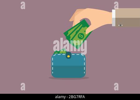 economies d'argent dans le vecteur avec l'illustration des symboles dollar à écran plat. Concepts pour les services bancaires aux entreprises, les économies, l'accumulation d'argent, le budget et la finance. Illustration de Vecteur