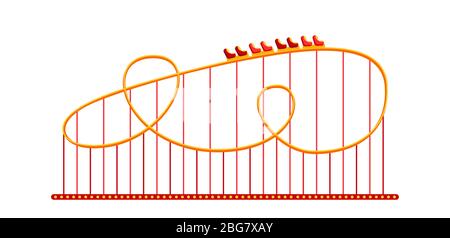 Montagnes russes dans un parc d'attractions plat. Style carrousel. Montagnes russes sur le funkair. Festivals plein air été enfants temps de plaisir. Illustration vecteur isolé Illustration de Vecteur
