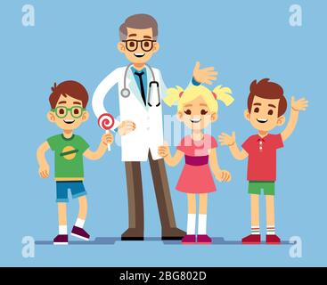 Un médecin pédiatre et des enfants en bonne santé. Concept vectoriel de santé pour enfants. Illustration médicale, médicale et infantile Illustration de Vecteur